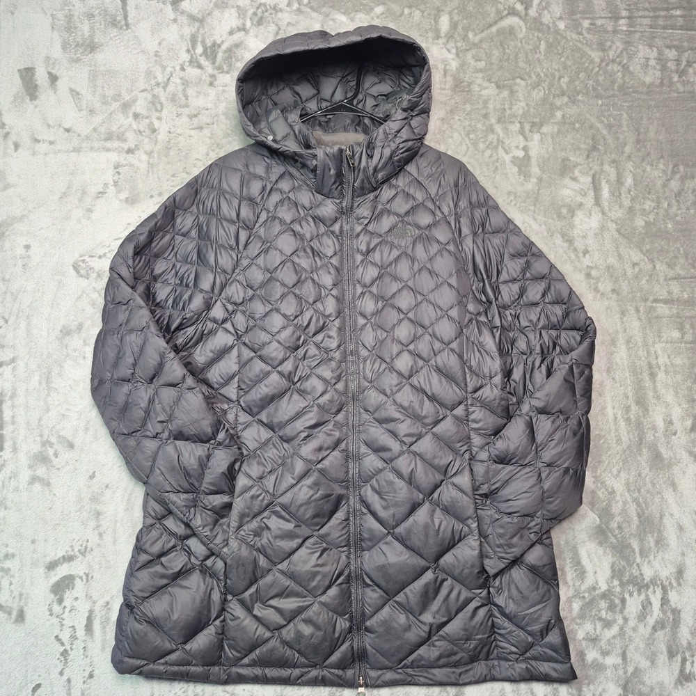 The North Face Womens XXL Gray Diamond Quilted Down Hooded Parka Jacket